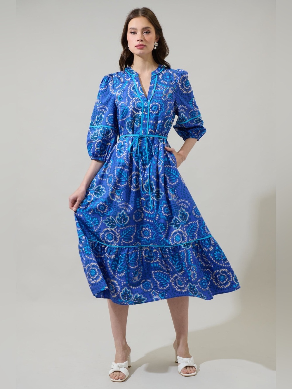 NWT Sugarlips Kenner Floral Melia Shirt Midi Dress
